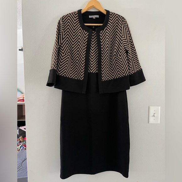 Danny & Nicole Dresses & Skirts - Danny and Nicole Black & Tan Chevron Black Dress & Cardigan Set